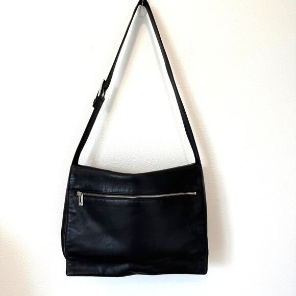 Calvin Klein Black Leather Messenger Work Shoulder Bag-Unisex - Picture 12 of 13